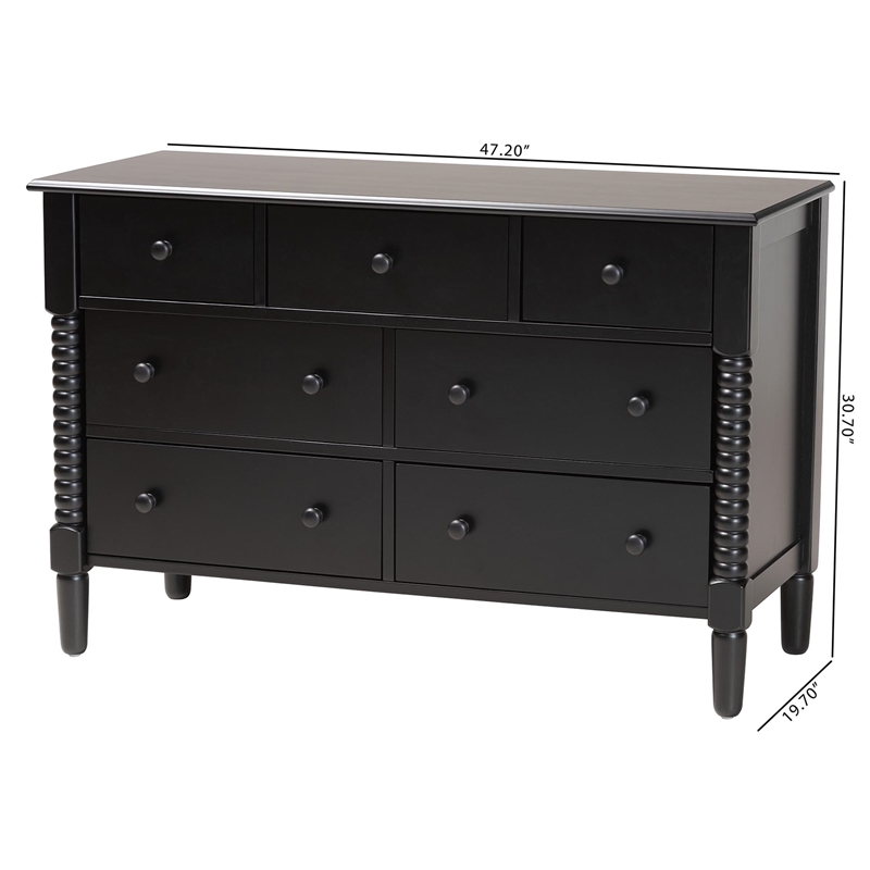 Baxton Studio Braith Farmhouse Black Spindle Wood 7-Drawer Dresser