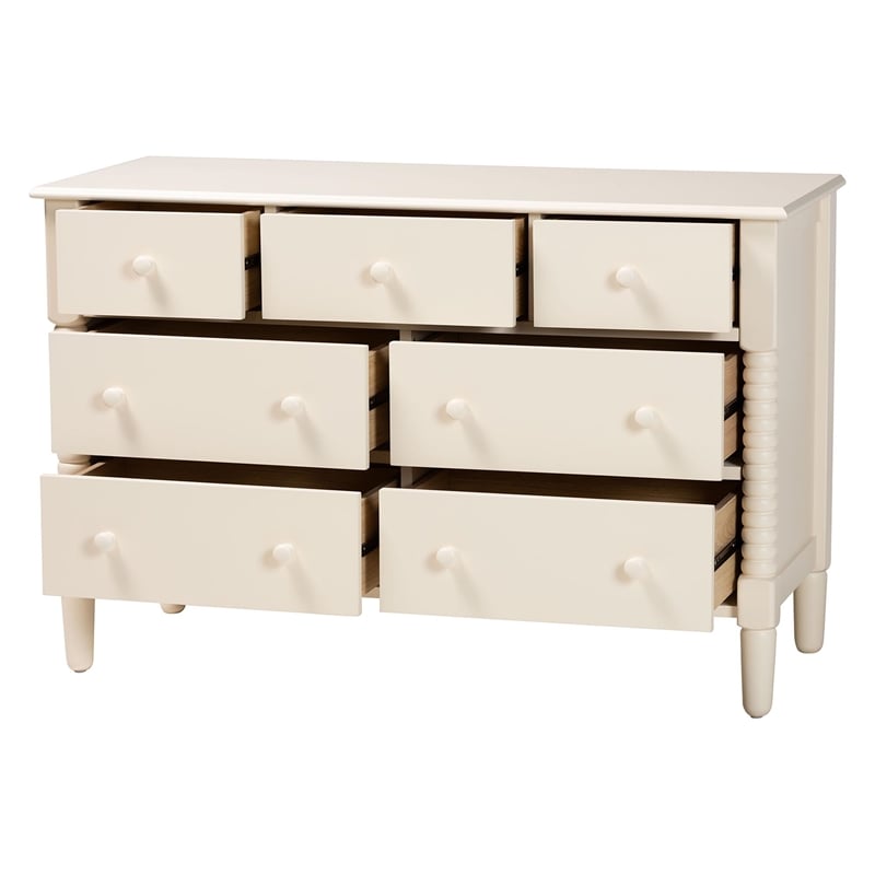 Baxton Studio Braith Farmhouse Ivory Spindle Wood 7-Drawer Dresser
