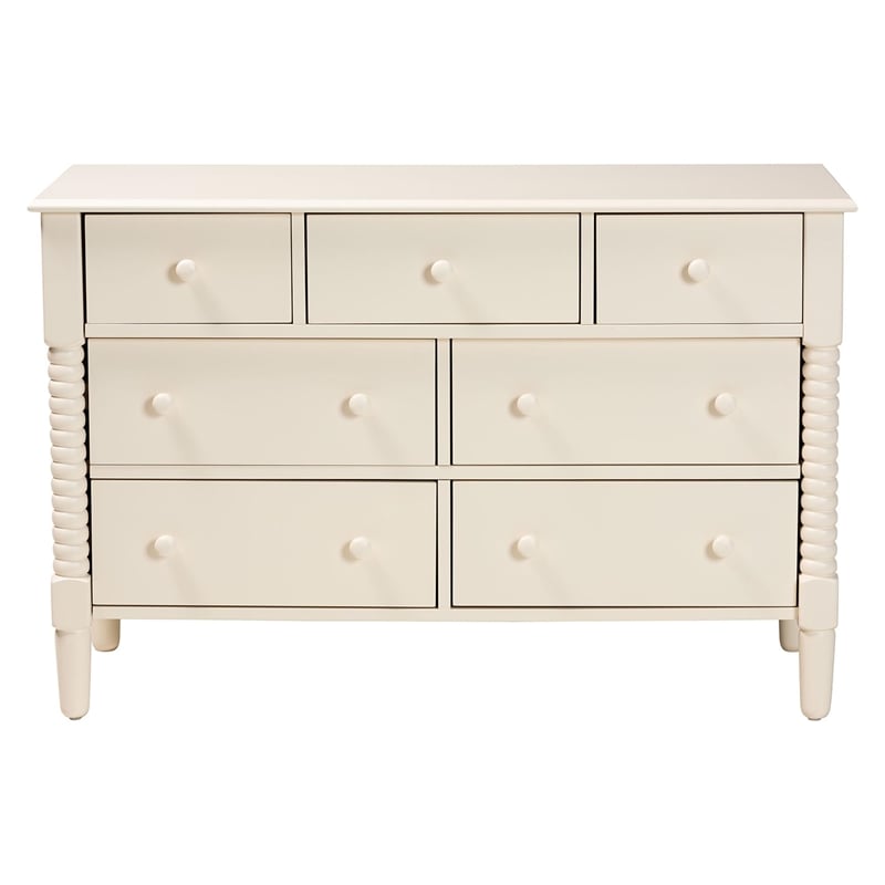 Baxton Studio Braith Farmhouse Ivory Spindle Wood 7-Drawer Dresser