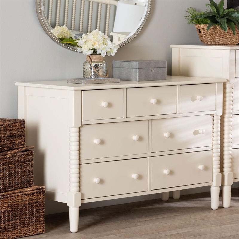 Baxton Studio Braith Farmhouse Ivory Spindle Wood 7-Drawer Dresser