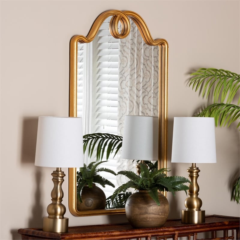 Baxton Studio Elian Gold Wall Mirror with Decorative Top