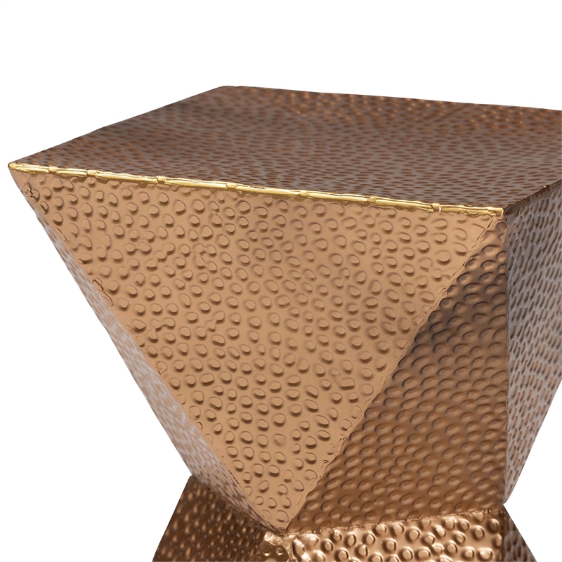 Baxton Studio Pacey Textured Metal Accent Table Geometric Gold Side Table