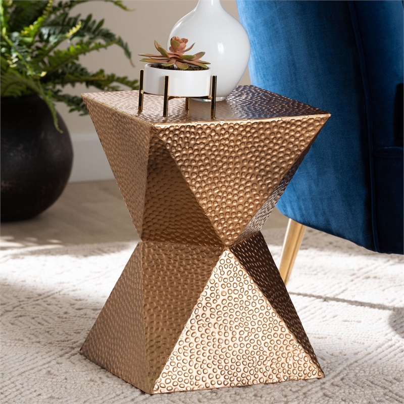 Baxton Studio Pacey Textured Metal Accent Table Geometric Gold Side Table