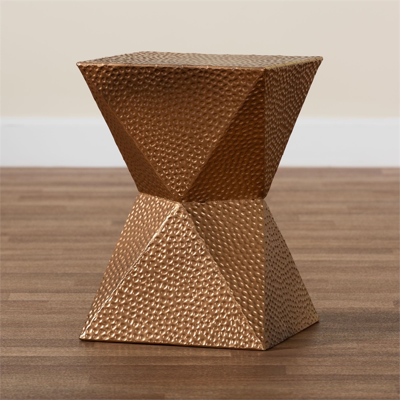 Baxton Studio Pacey Textured Metal Accent Table Geometric Gold Side Table