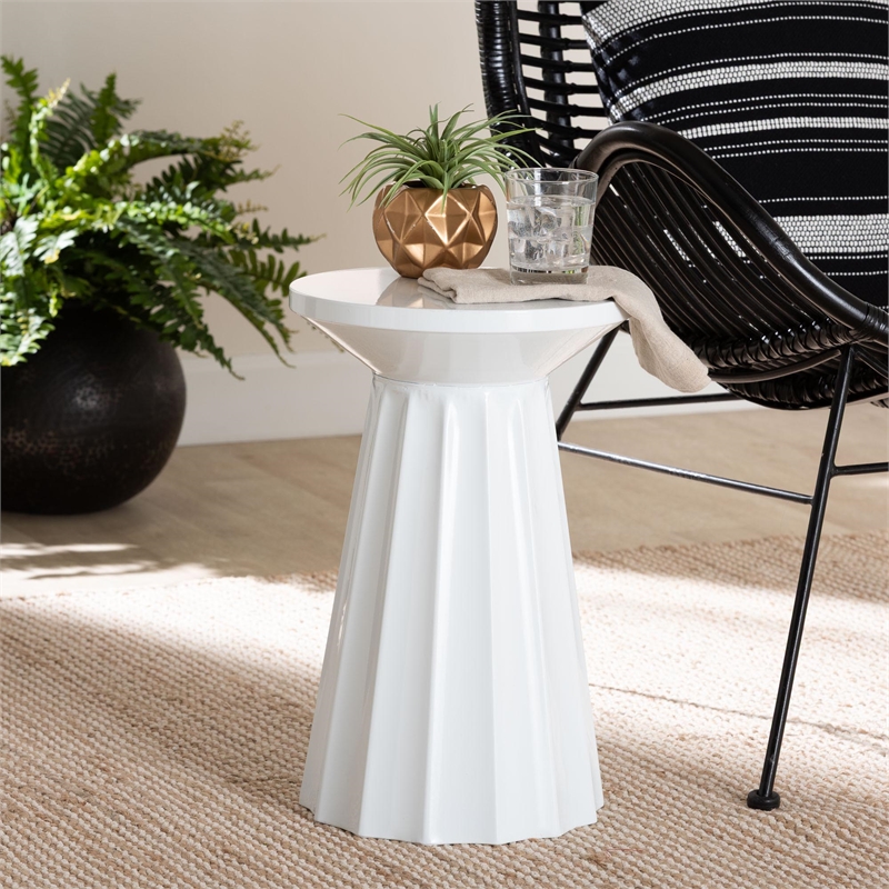 Baxton Studio Ulmer Metal Scalloped Side Table Modern Round Accent Table