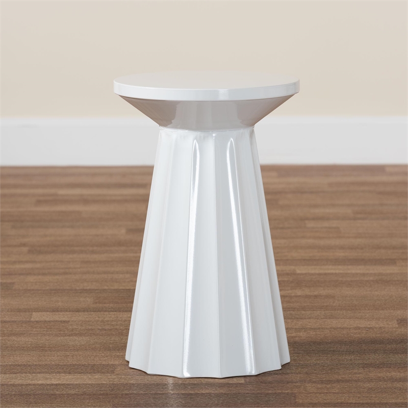 Baxton Studio Ulmer Metal Scalloped Side Table Modern Round Accent Table