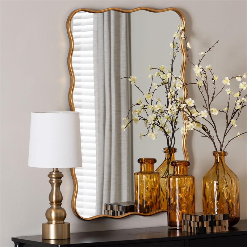 Baxton Studio Cassara Gold Scalloped Rectangular Wall Mirror - Decorative Accent