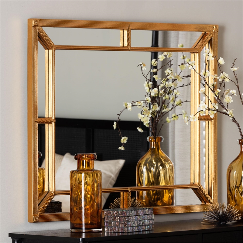 Baxton Studio Iskra Rectangular Mirror with Antique Goldleaf Frame - Wall Accent