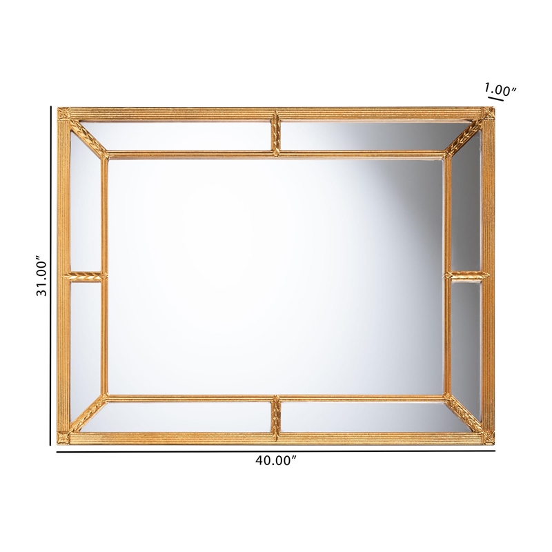 Baxton Studio Iskra Rectangular Mirror with Antique Goldleaf Frame - Wall Accent