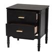 Baxton Studio Marisela Black Wood Nightstand with Gold Handles - 2-Drawer Table