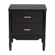 Baxton Studio Marisela Black Wood Nightstand with Gold Handles - 2-Drawer Table