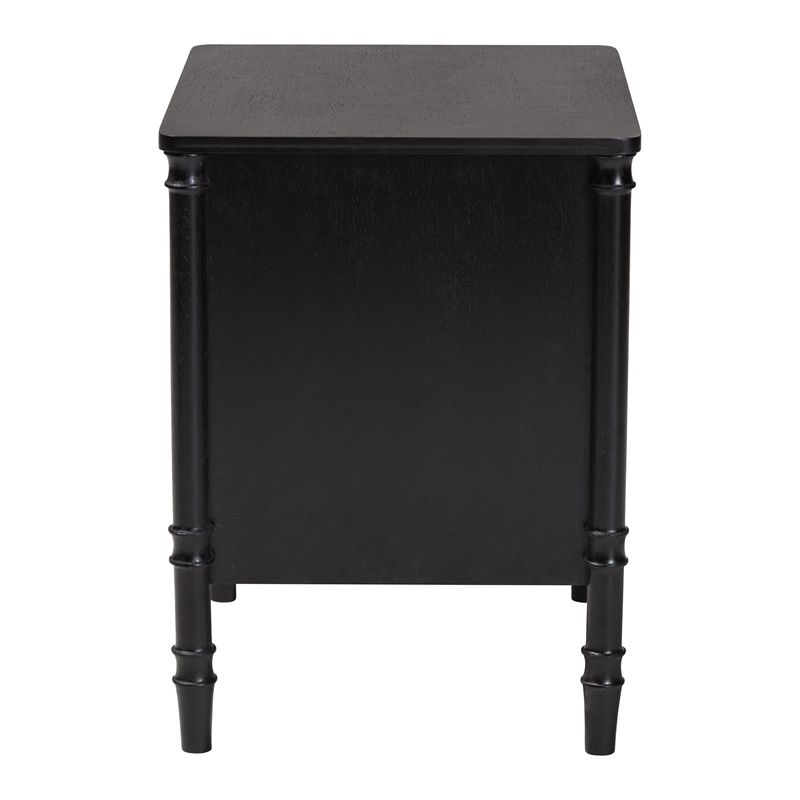 Baxton Studio Marisela Black Wood Nightstand with Gold Handles - 2-Drawer Table