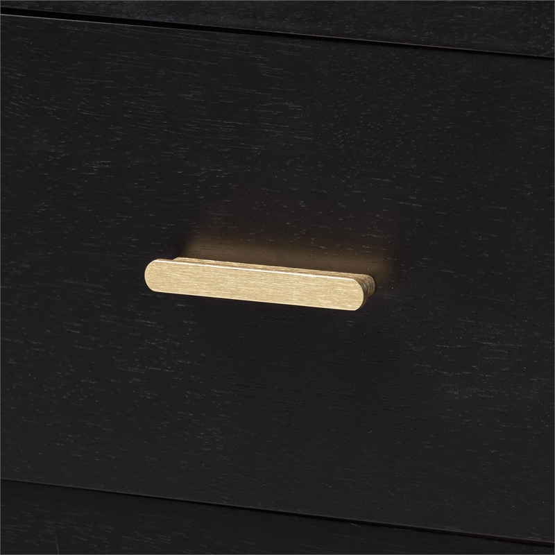 Baxton Studio Marisela Black Wood Nightstand with Gold Handles - 2-Drawer Table