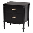 Baxton Studio Marisela Black Wood Nightstand with Gold Handles - 2-Drawer Table
