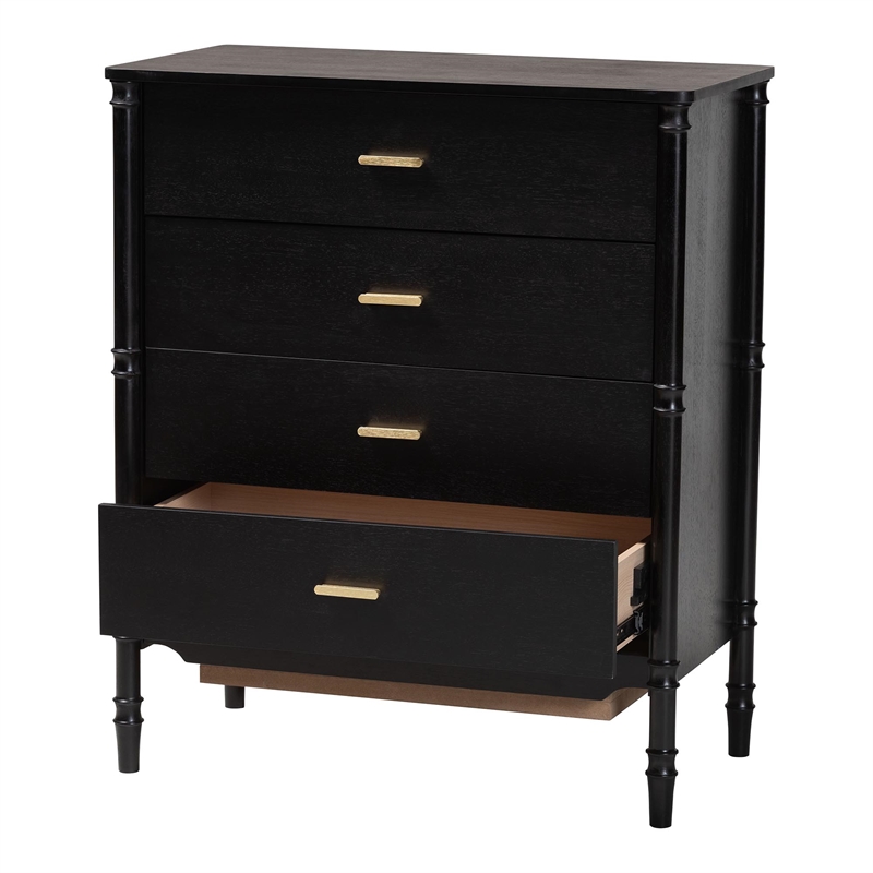 Baxton Studio Marisela Black Wood Drawers - 4-Drawer Vertical Storage Dresser