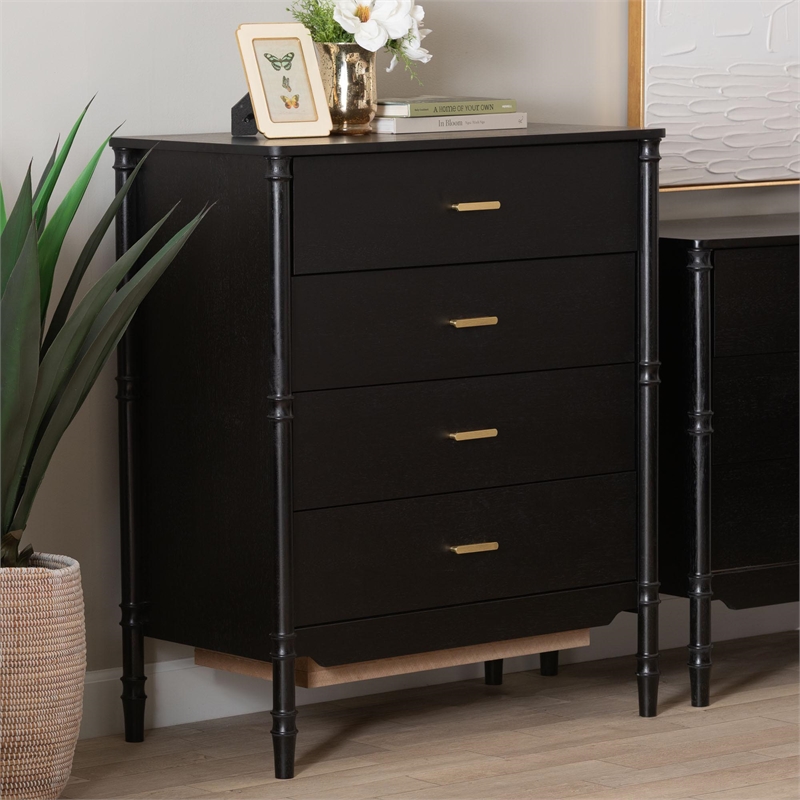 Baxton Studio Marisela Black Wood Drawers - 4-Drawer Vertical Storage Dresser