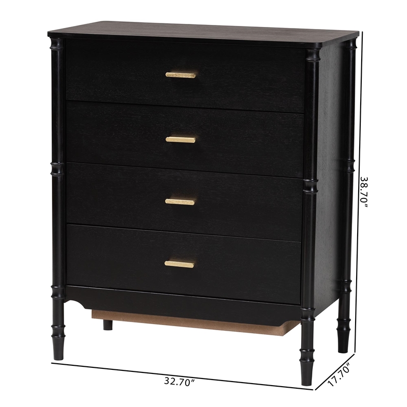 Baxton Studio Marisela Black Wood Drawers - 4-Drawer Vertical Storage Dresser