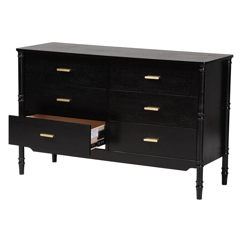 Baxton Studio Marisela Black Wood Dresser with Drawers - Legs and Brass Handles