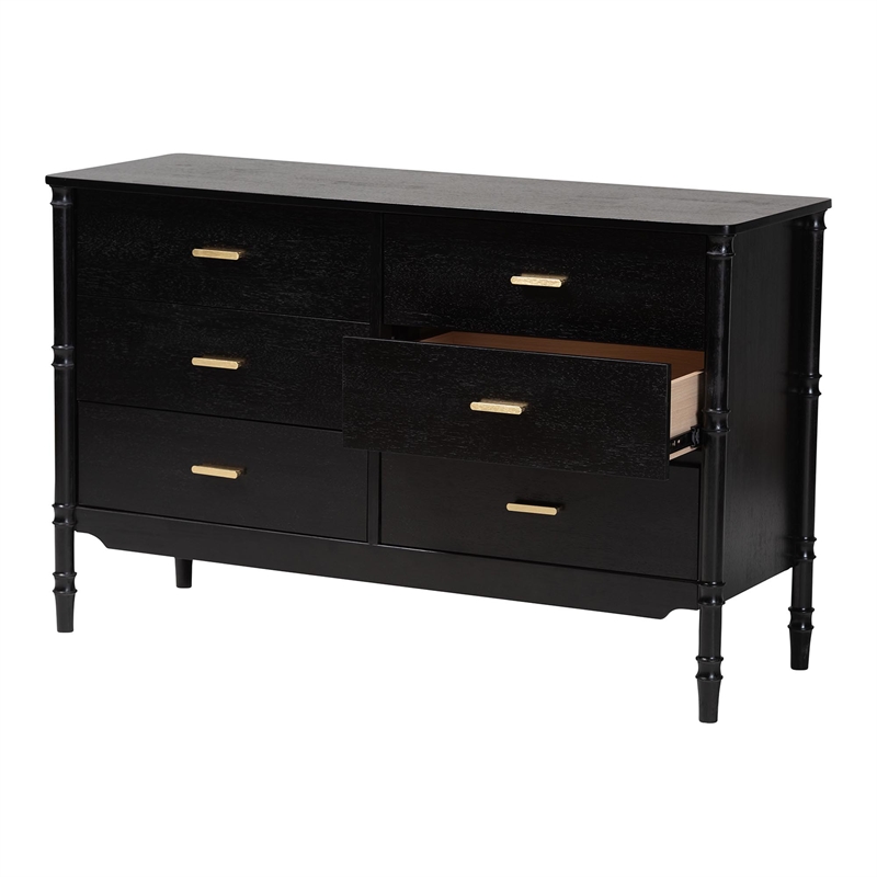 Baxton Studio Marisela Black Wood Dresser with Drawers - Legs and Brass Handles