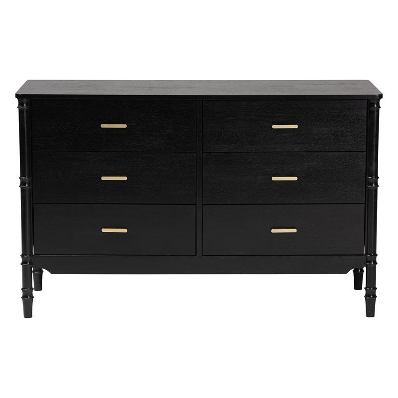 Baxton Studio Marisela Black Wood Dresser with Drawers - Legs and Brass Handles