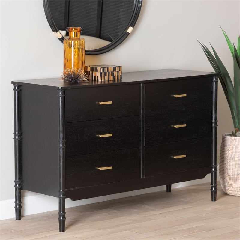 Baxton Studio Marisela Black Wood Dresser with Drawers - Legs and Brass Handles