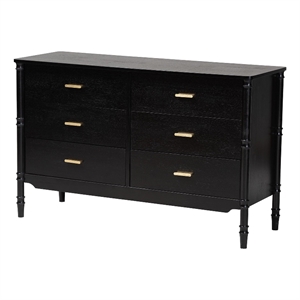 Baxton Studio Marisela Black Wood Dresser with Drawers - Legs and Brass Handles