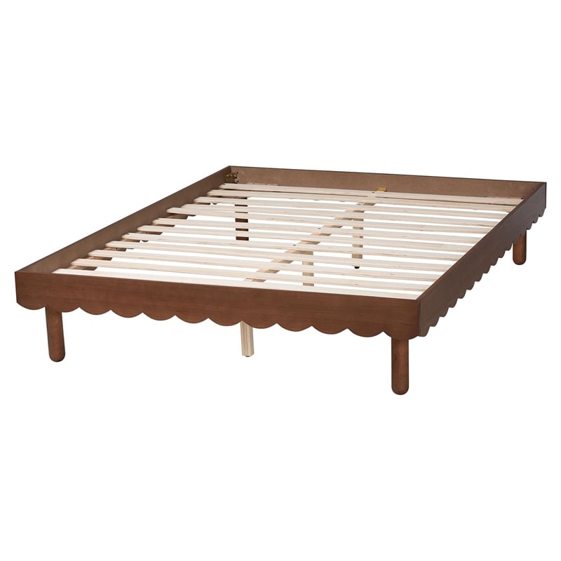 Baxton Studio Orianthe Wood Platform Bed Frame with Scalloped Design Queen Size