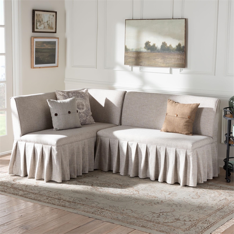 Baxton Studio Bryna 2 Piece Fabric Upholstered Dining Nook Bench Set Beige