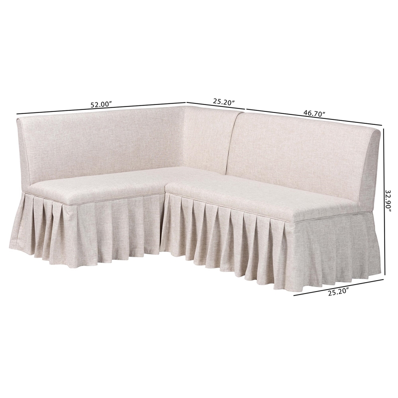 Baxton Studio Bryna 2 Piece Fabric Upholstered Dining Nook Bench Set Beige