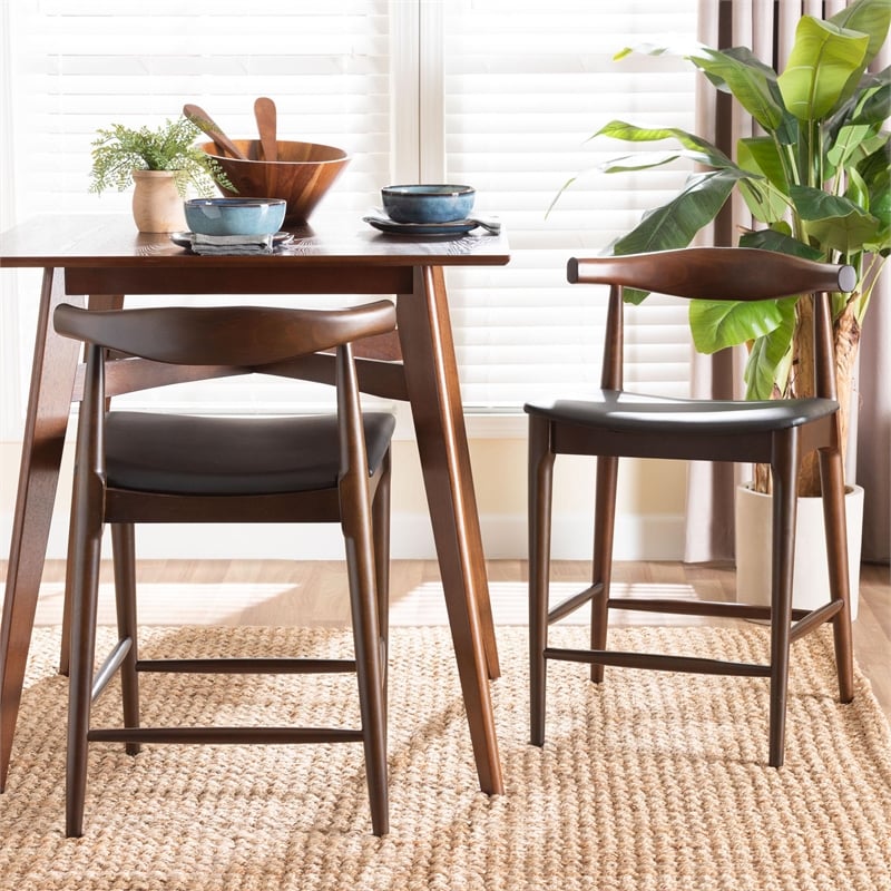 Baxton Studio Eira Counter Stool Set of 2- Wood Frame Counter height Chair