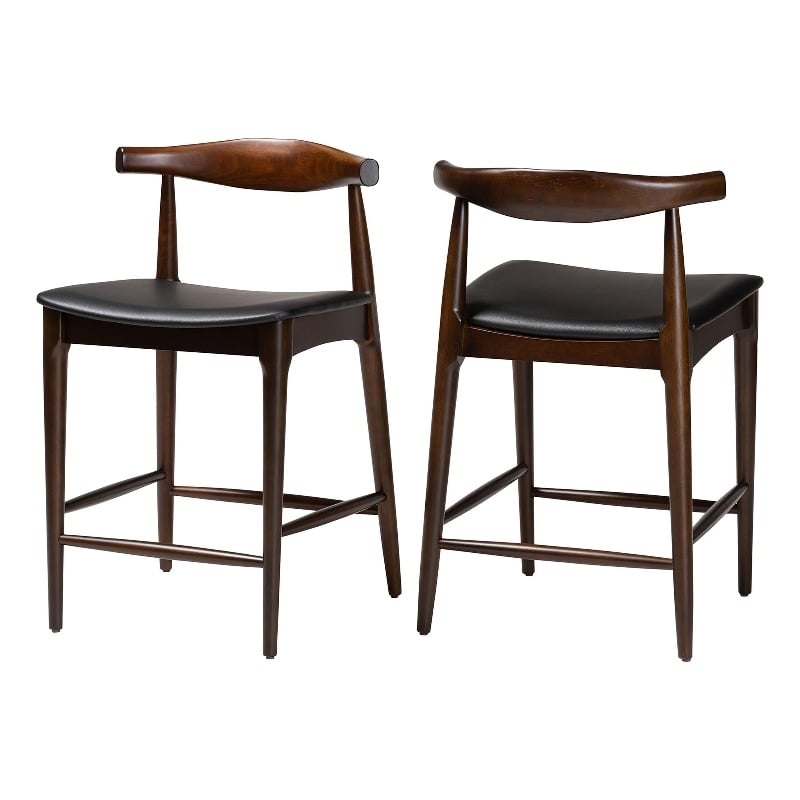 Baxton Studio Eira Counter Stool Set of 2- Wood Frame Counter height Chair