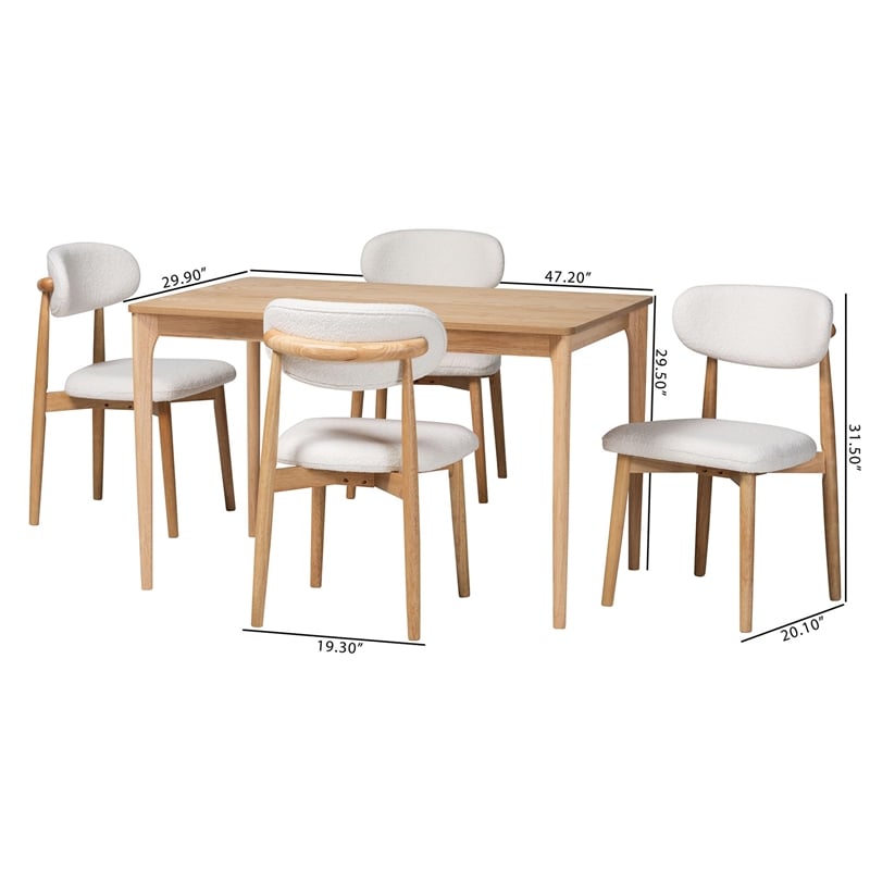 Baxton Studio Wattsu 5-Piece Dining Set - Solid Wood Table - Natural and White