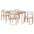 Baxton Studio Wattsu 5-Piece Dining Set - Solid Wood Table - Natural and White