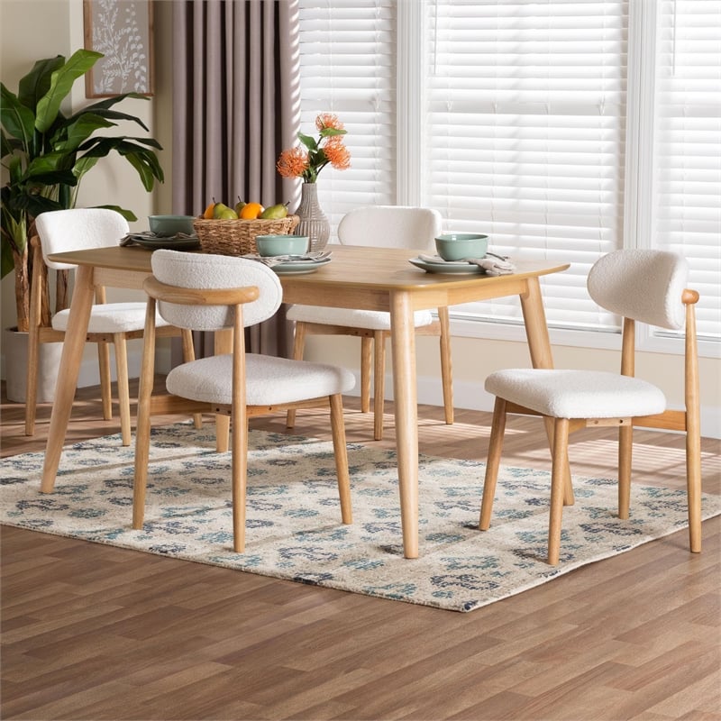 Baxton Studio Emily 5-Piece Dining Set - Solid Wood Table - Natural and White