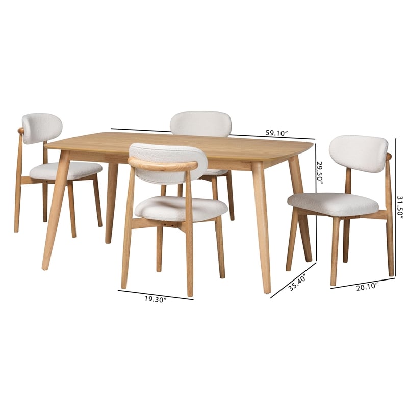 Baxton Studio Emily 5-Piece Dining Set - Solid Wood Table - Natural and White