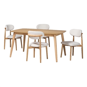 Baxton Studio Emily 5-Piece Dining Set - Solid Wood Table - Natural and White
