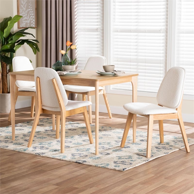 Baxton Studio Hudson 5-Piece Dining Set - Solid Wood Table - Natural and White