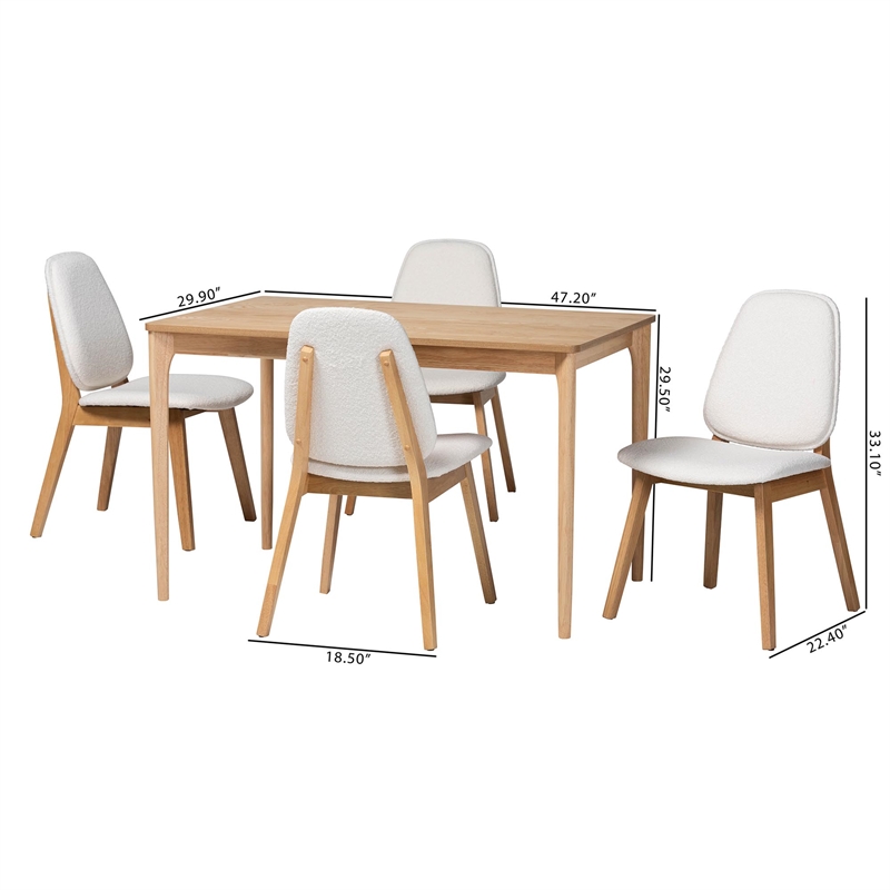 Baxton Studio Hudson 5-Piece Dining Set - Solid Wood Table - Natural and White