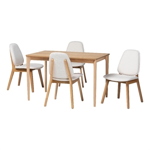 Baxton Studio Hudson 5-Piece Dining Set - Solid Wood Table - Natural and White