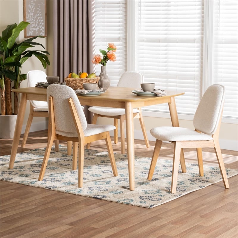 Baxton Studio Jennica 5-Piece Dining Set - Solid Wood Table - Natural and White
