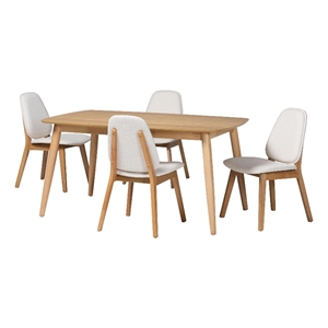 Baxton Studio Jennica 5-Piece Dining Set - Solid Wood Table - Natural and White