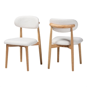 Baxton Studio Wattsu Boucle Upholstered Dining Chair Set of 2  Natural and White