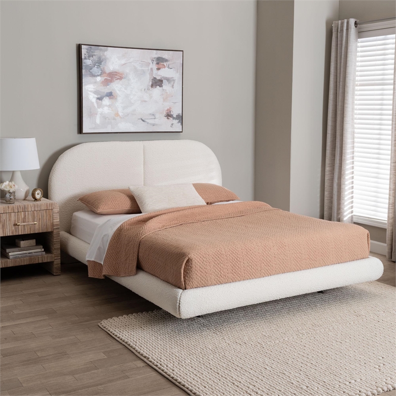 Baxton Studio Cachet Floating Platform Bed with Rounded Headboard - Cream  Queen