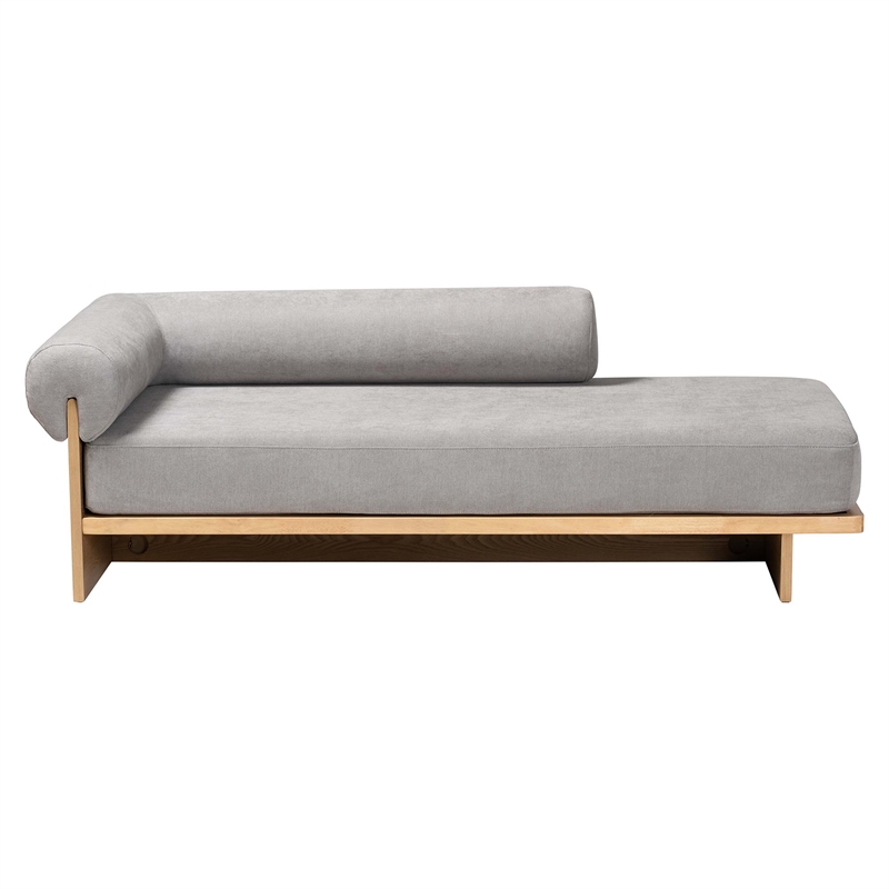 Baxton Studio Bertille Left-Arm Chaise Lounge with Solid Wood Base