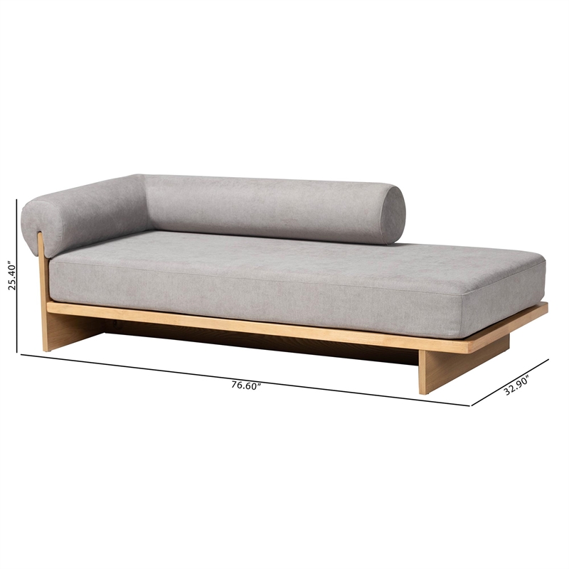 Baxton Studio Bertille Left-Arm Chaise Lounge with Solid Wood Base