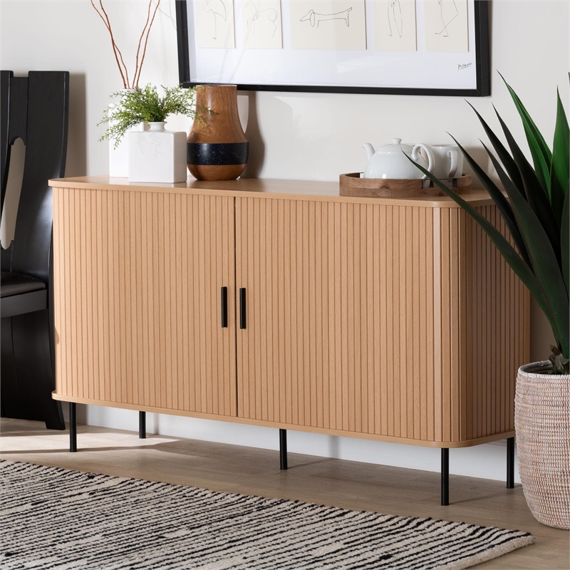Baxton Studio Lucia Fluted Wood Sideboard - Mid-Century Modern Buffet Cabinet