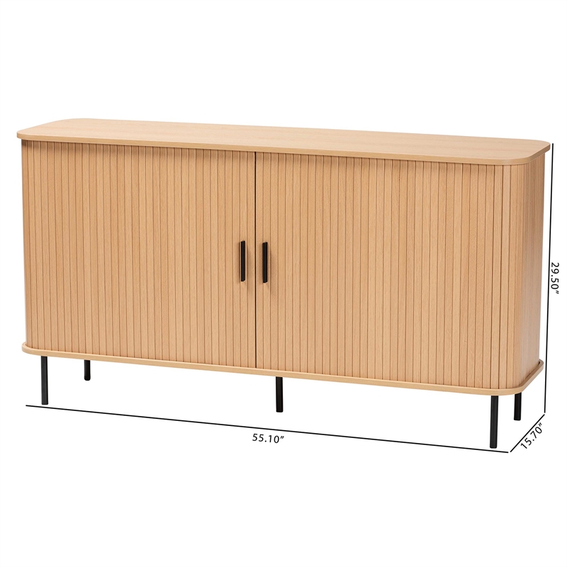 Baxton Studio Lucia Fluted Wood Sideboard - Mid-Century Modern Buffet Cabinet