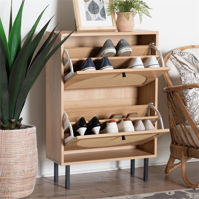 Baxton Studio Remus Wood Shoe Cabinet - 12-Pair Shoe Storage Organizer