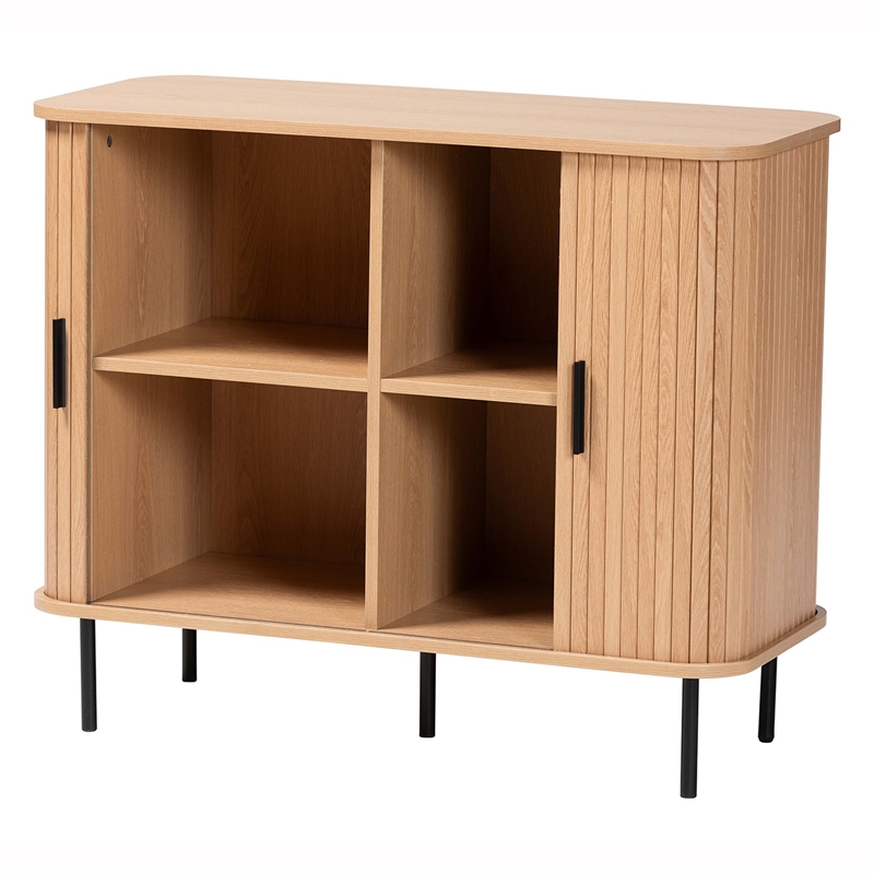 Baxton Studio Lucia Fluted Light Oak Wood Storage Cabinet