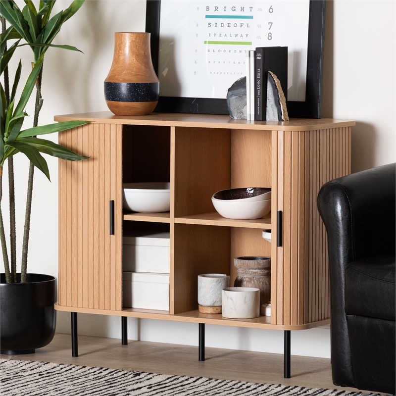 Baxton Studio Lucia Fluted Light Oak Wood Storage Cabinet